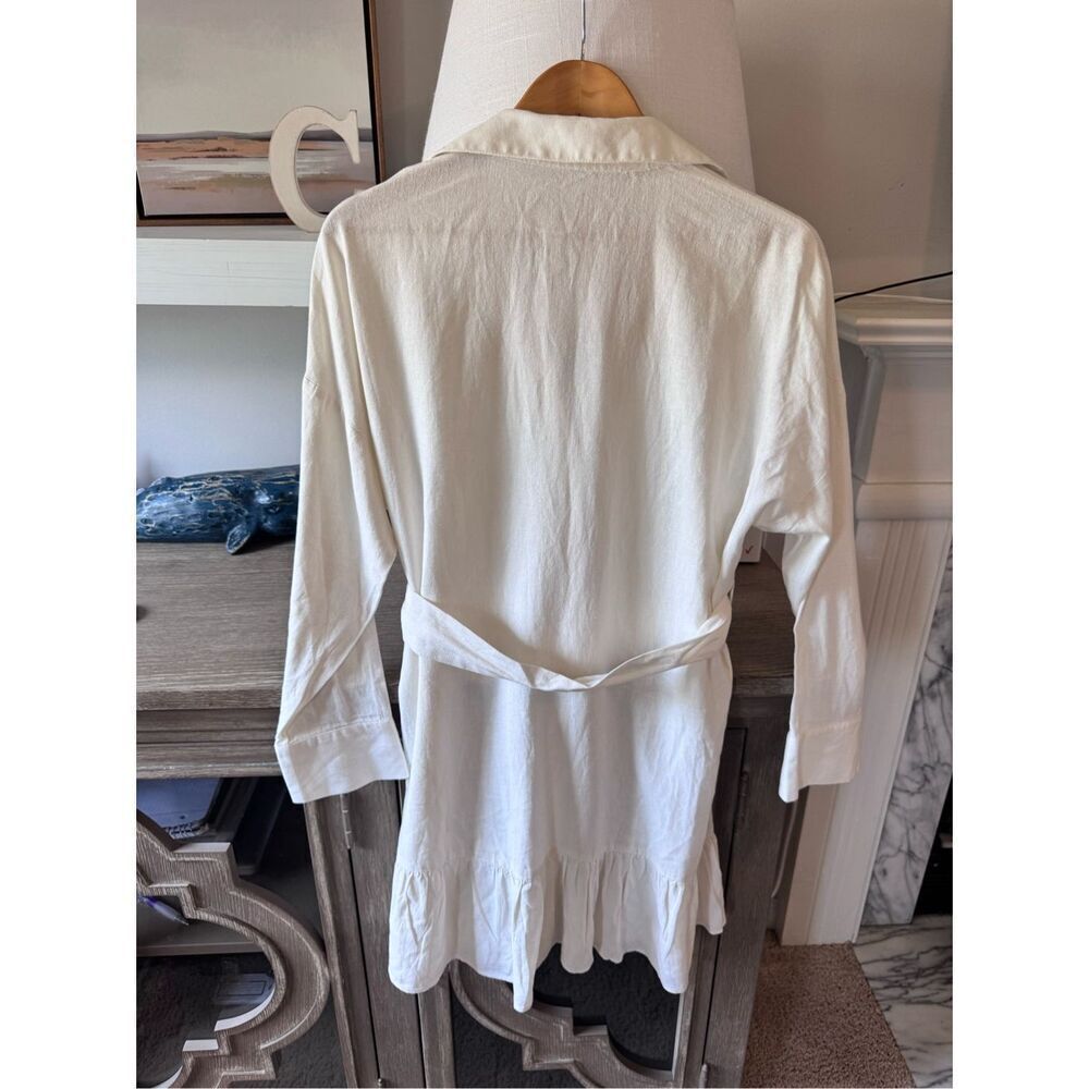 Zara Linen Blend Belted Shirt Dress in Ecru Size Medium - Picture 8 of 11